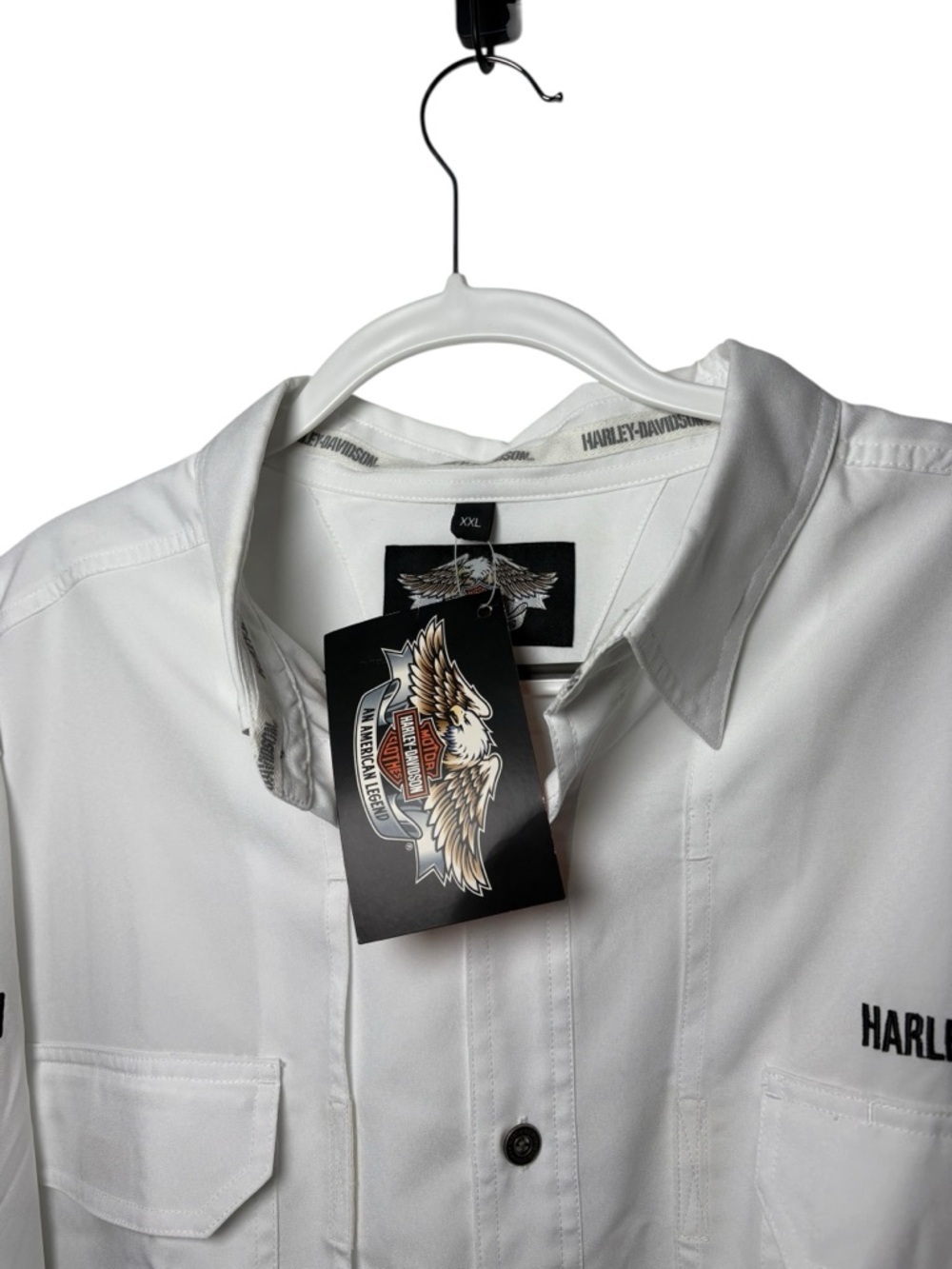 Harley Davidson Long Sleeve White Button Down Shirt XXL Embroidered NWT Biker - Picture 4 of 7